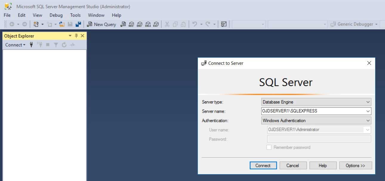 Figure 1: Logon to SQL Server Management Studio