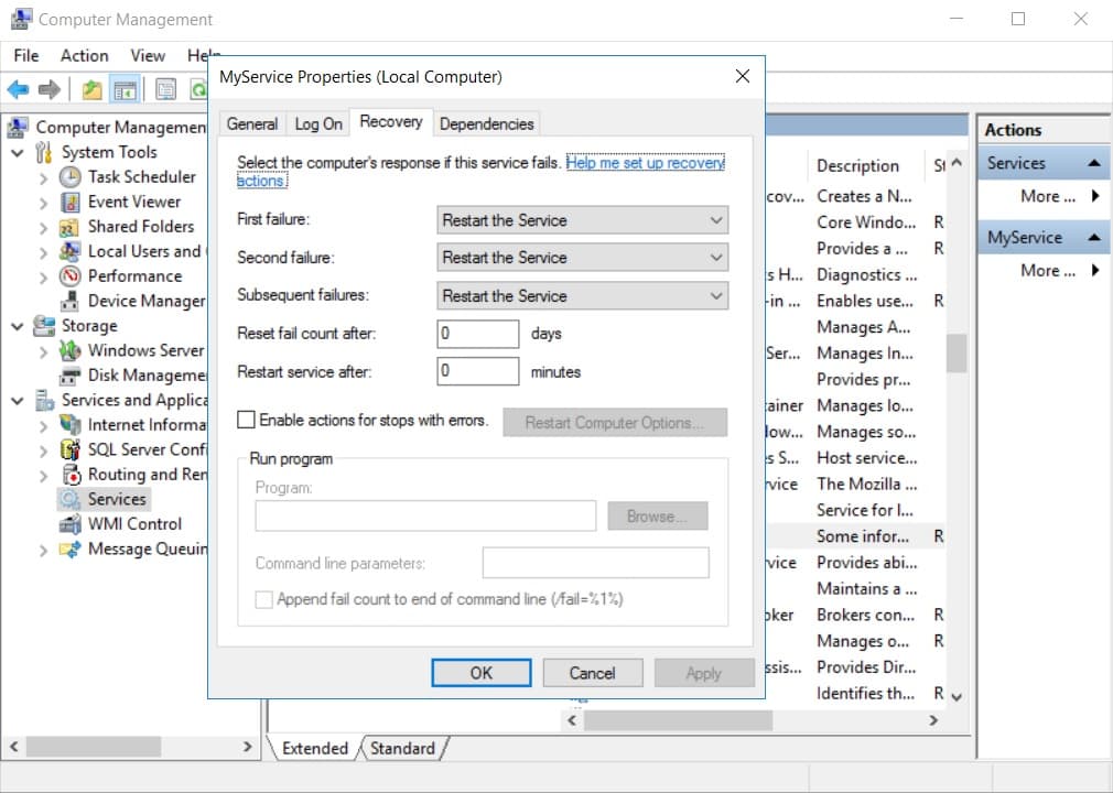 Abb. 2: Windows Service Recovery Configuration