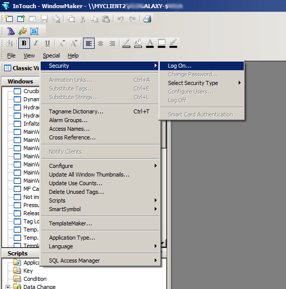 Fig. 1: Select “Security” and click “Log On…“