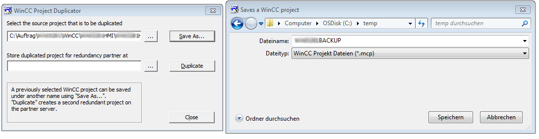 Fig. 7: Save the WinCC Project to a new folder